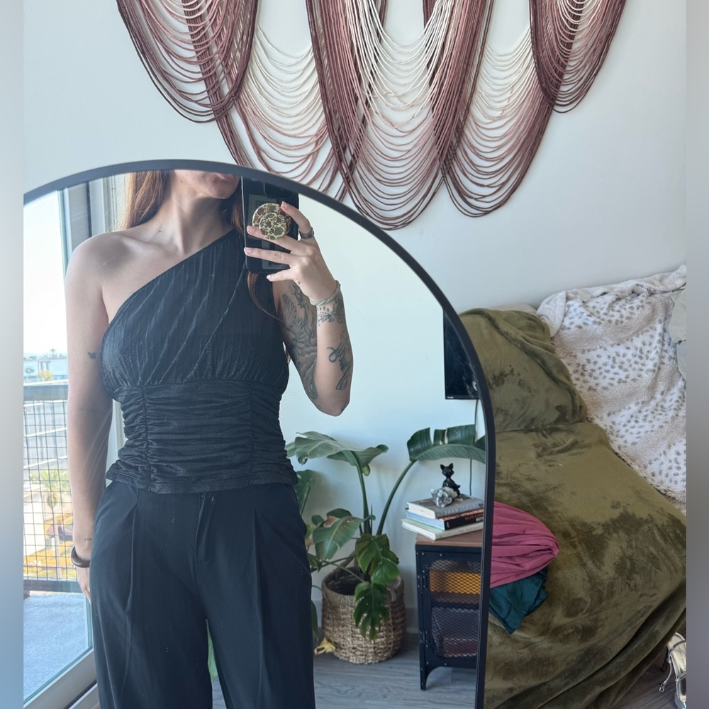 Anthropologie Black One-Shoulder Jumpsuit